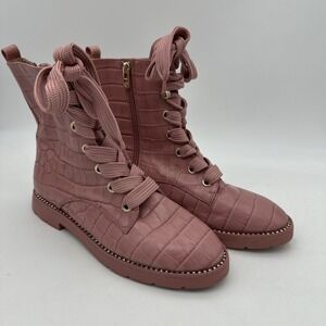 LEATHER Antonio Melani PINK CROC PRINT COMBAT BOOTS SIZE 10M EUC